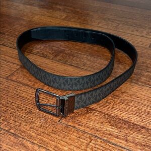 Michael Kors 3XL Brown/Black Signature Monogram Men’s Belt with Silver Buckle